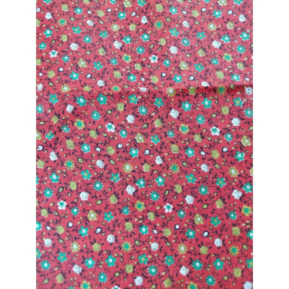 VTG Fabric Ditsy Floral Tomato Red Cottage Cotton 2.5 YDS by 34